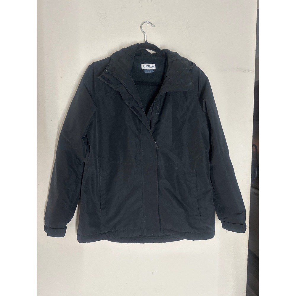 Magellan Outdoors Womens Small Black Fleece Lined Hooded Jacket Full Zip Coat